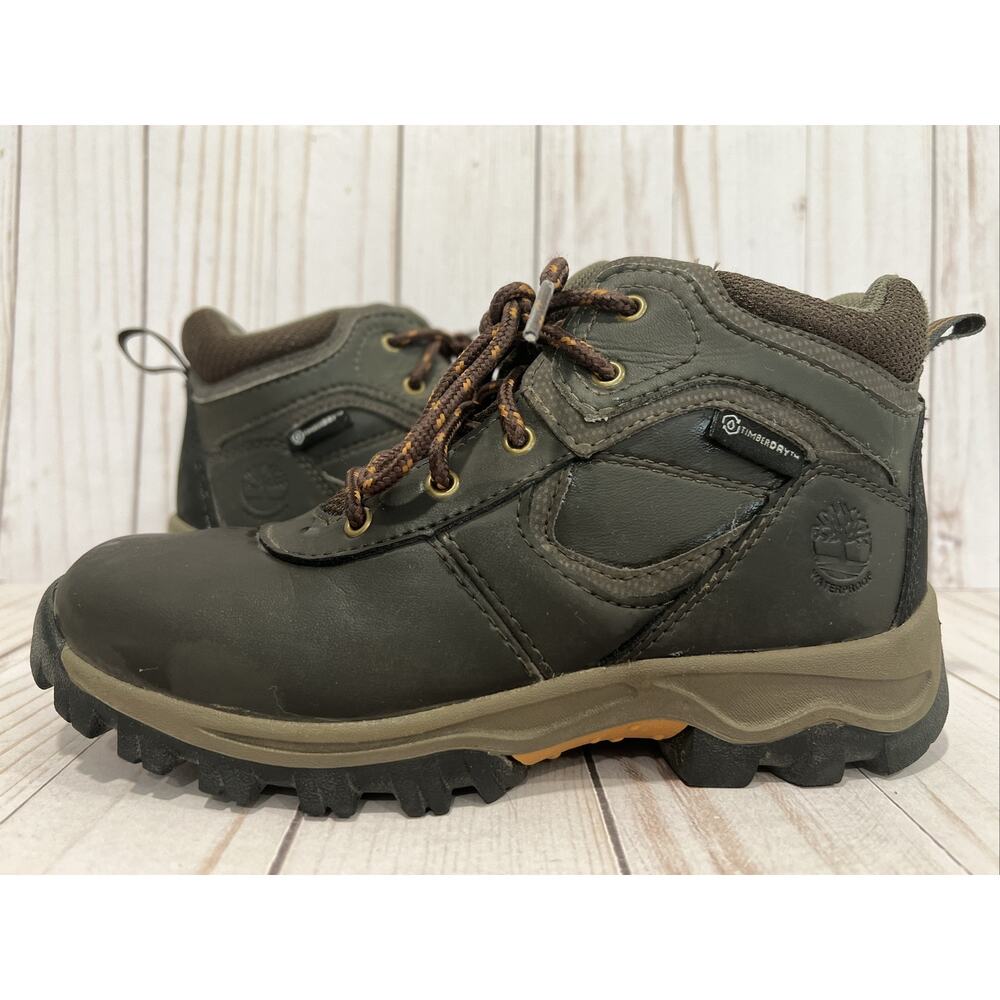 Timberland Mt. Maddsen Waterproof Mid Hiker Brown Leather Boot Boys Size 1.5